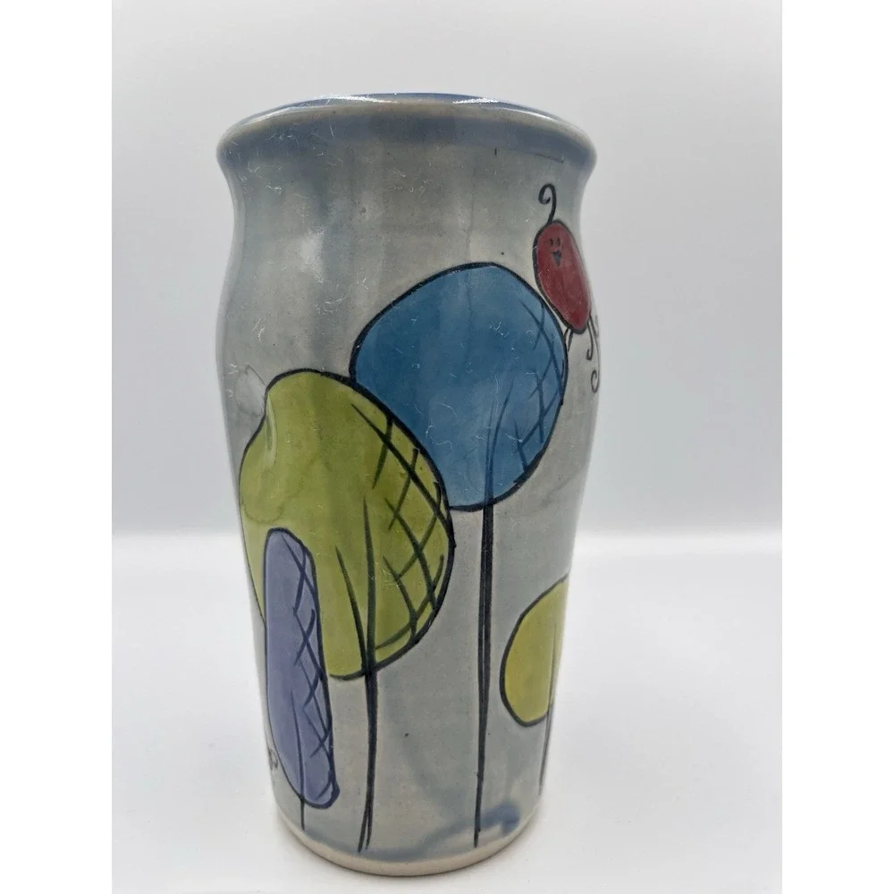 Megan Bernard Swirly Gig Bird Tumbler‎ Pottery Colorful Whimsy Finger Divots